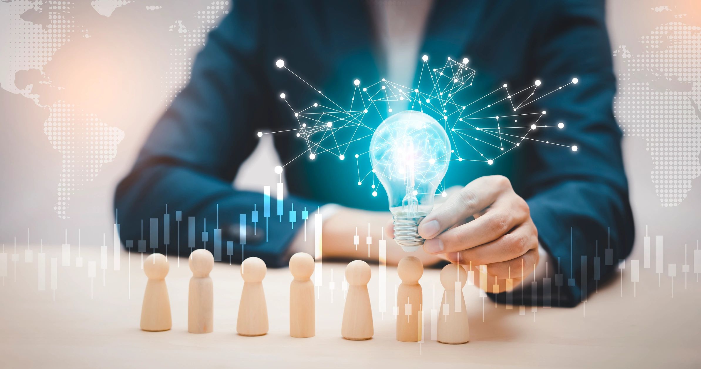 Businessman with lightbulb representing innovative research ideas